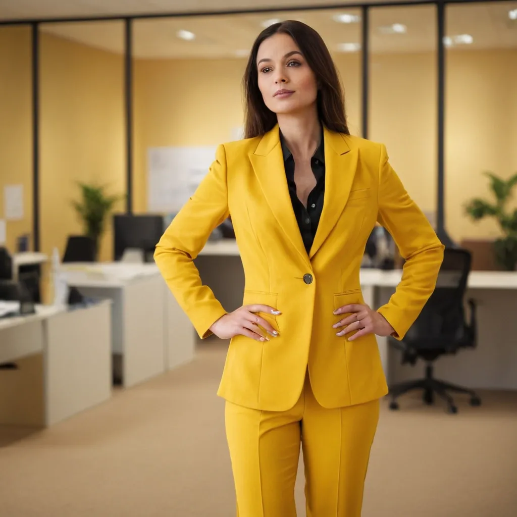 detailed photo of womens yellow suit