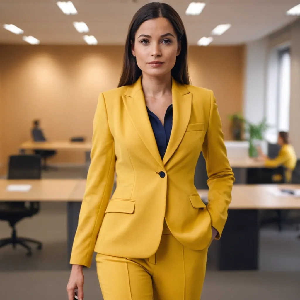 detailed photo of womens yellow suit