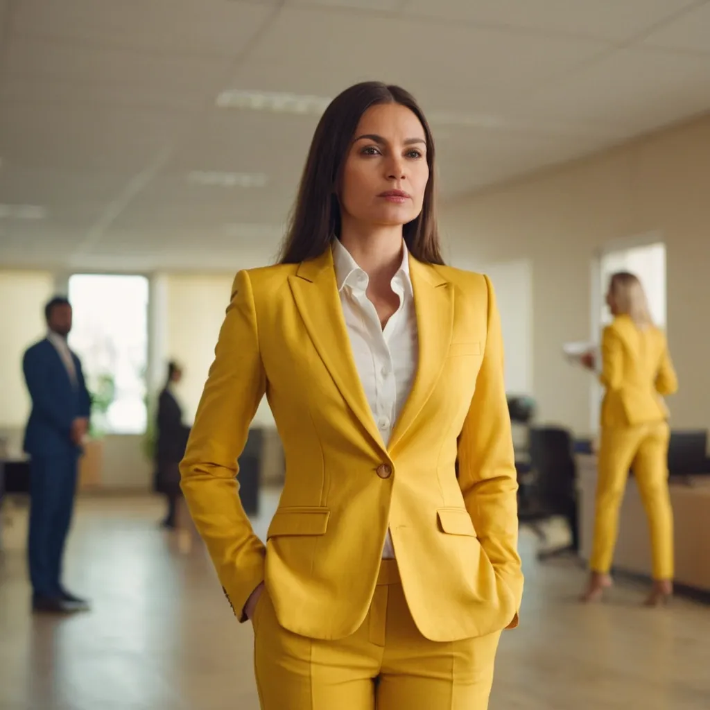 detailed photo of womens yellow suit
