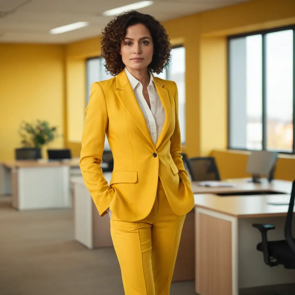 detailed photo of womens yellow suit