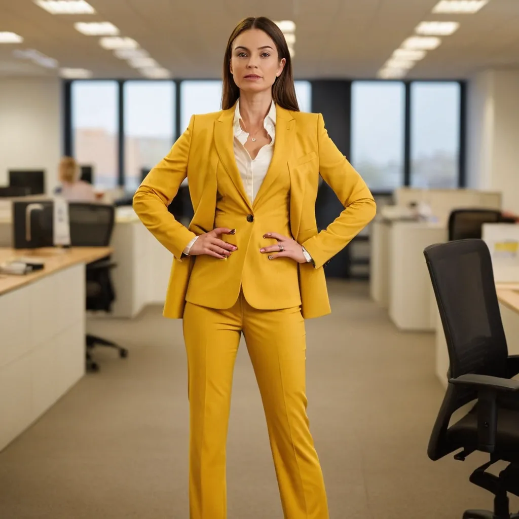 detailed photo of womens yellow suit