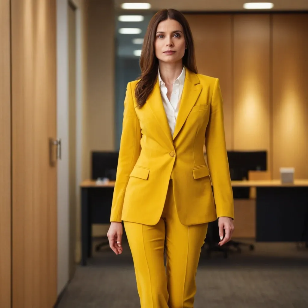 detailed photo of womens yellow suit