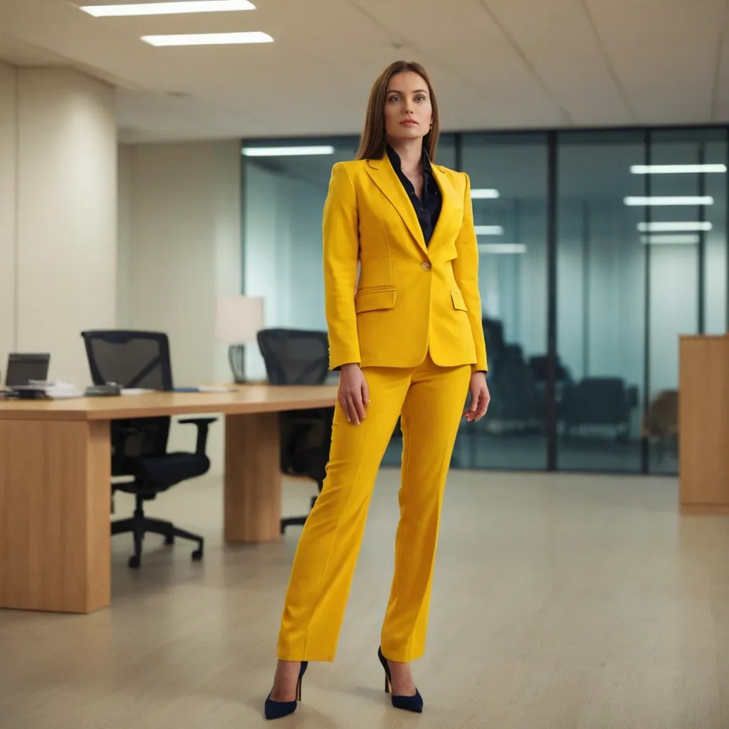 detailed photo of womens yellow suit