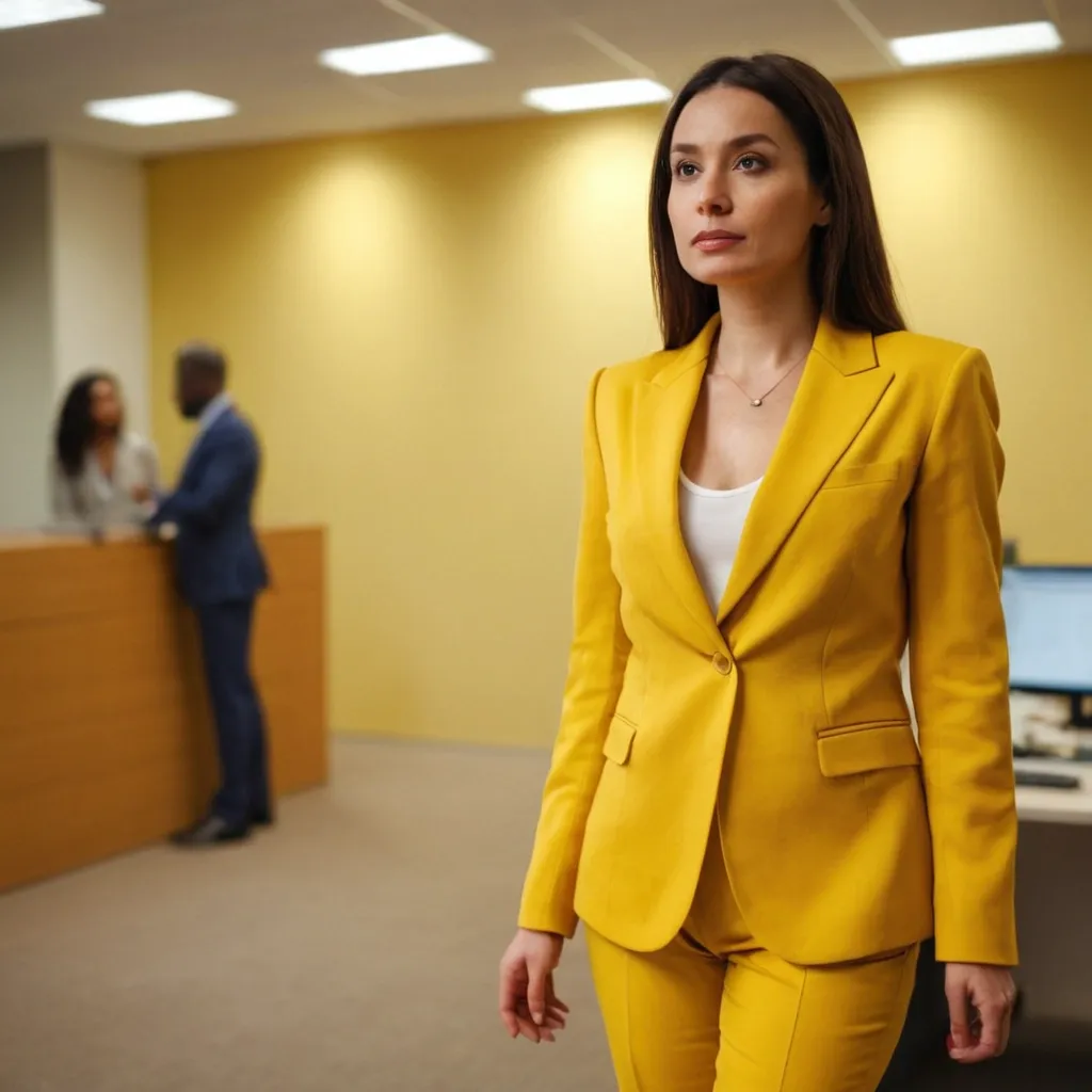 detailed photo of womens yellow suit