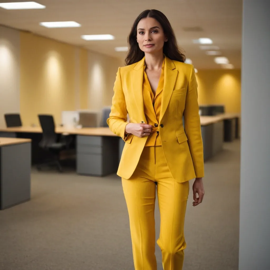 detailed photo of womens yellow suit