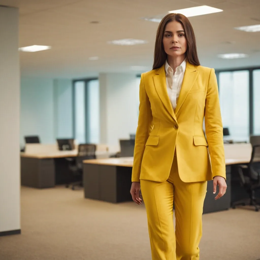 detailed photo of womens yellow suit
