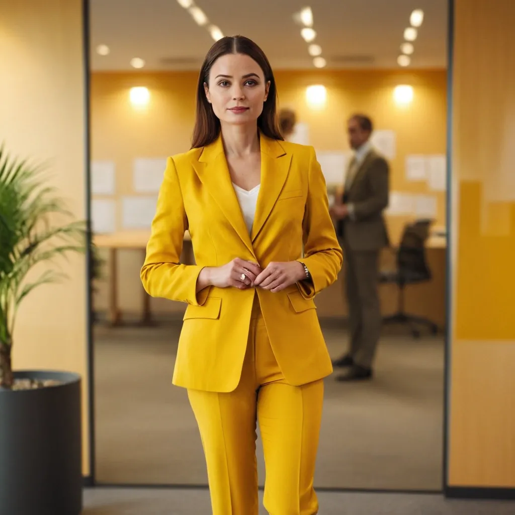 detailed photo of womens yellow suit