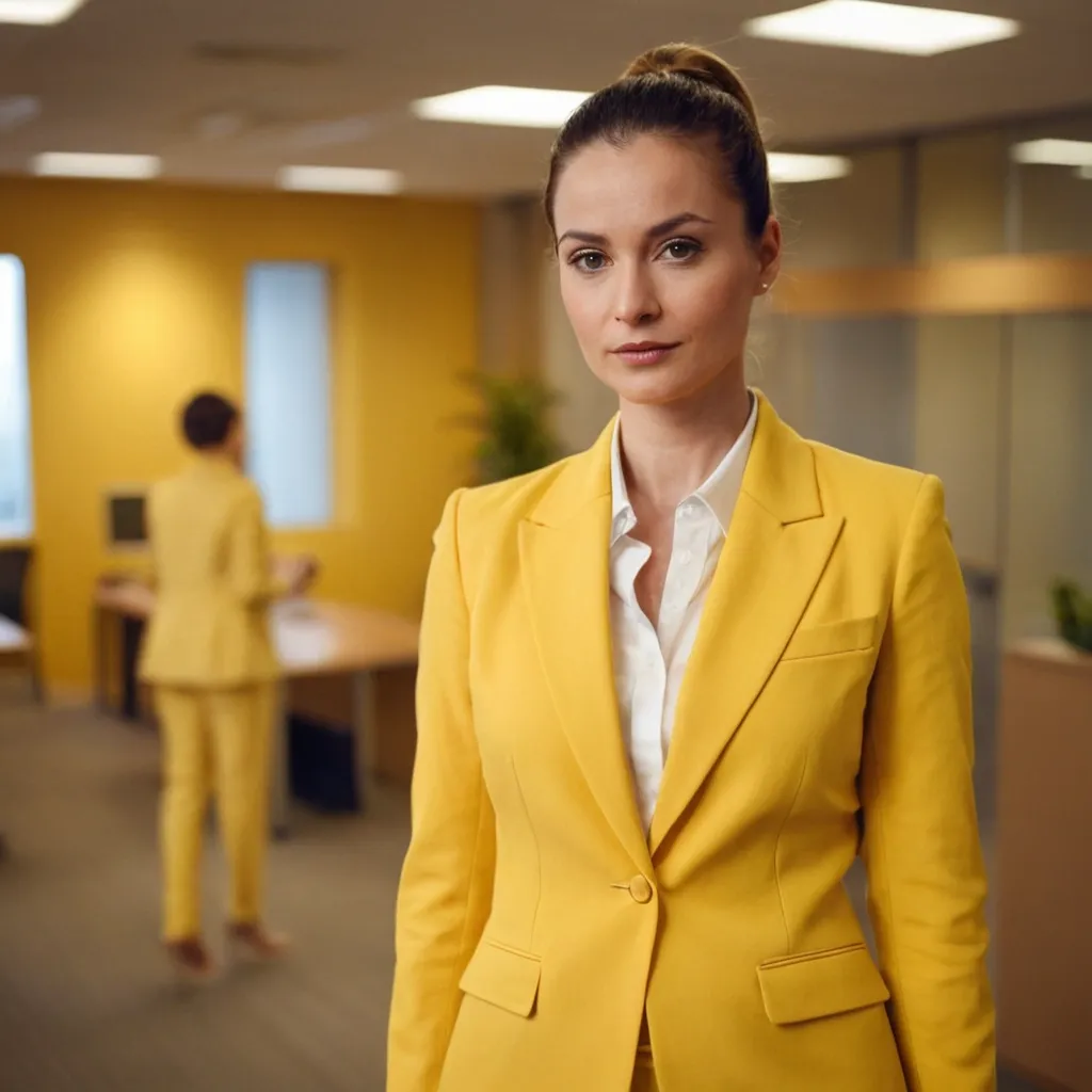 detailed photo of womens yellow suit