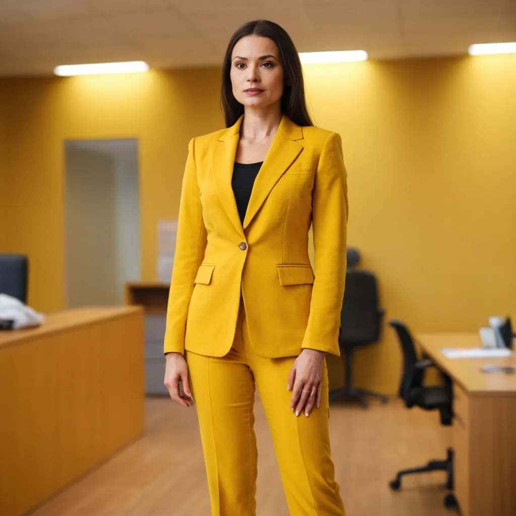 detailed photo of womens yellow suit