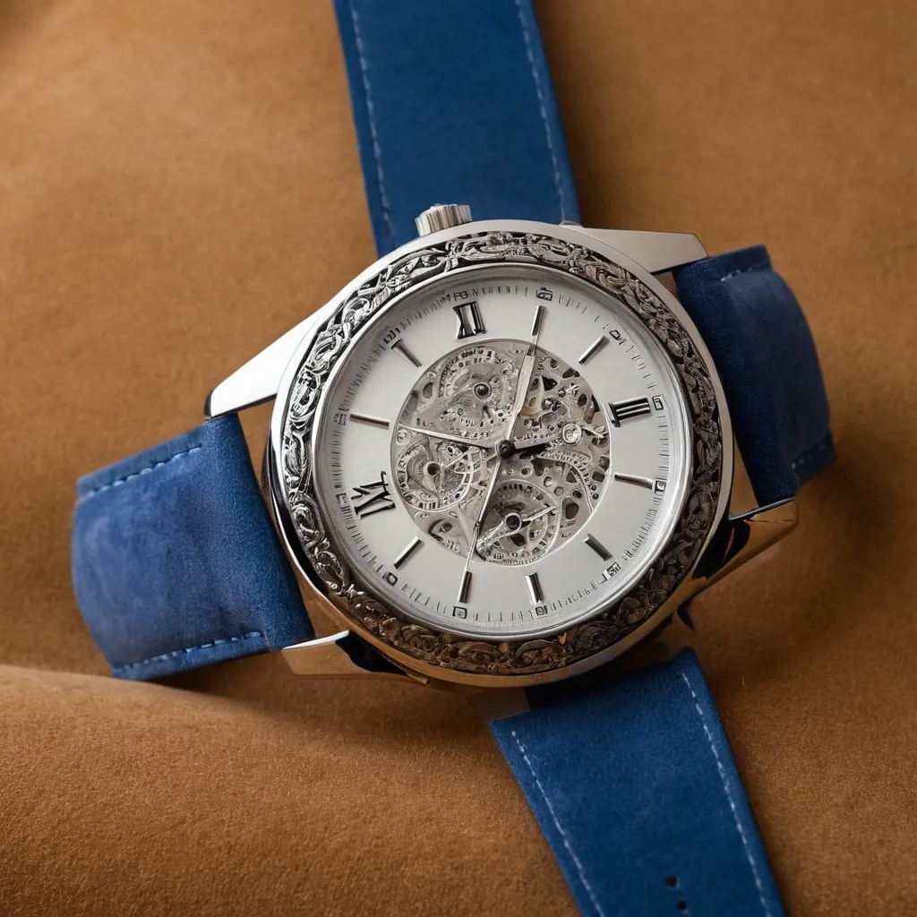 detailed photo of silver blue belt watch
