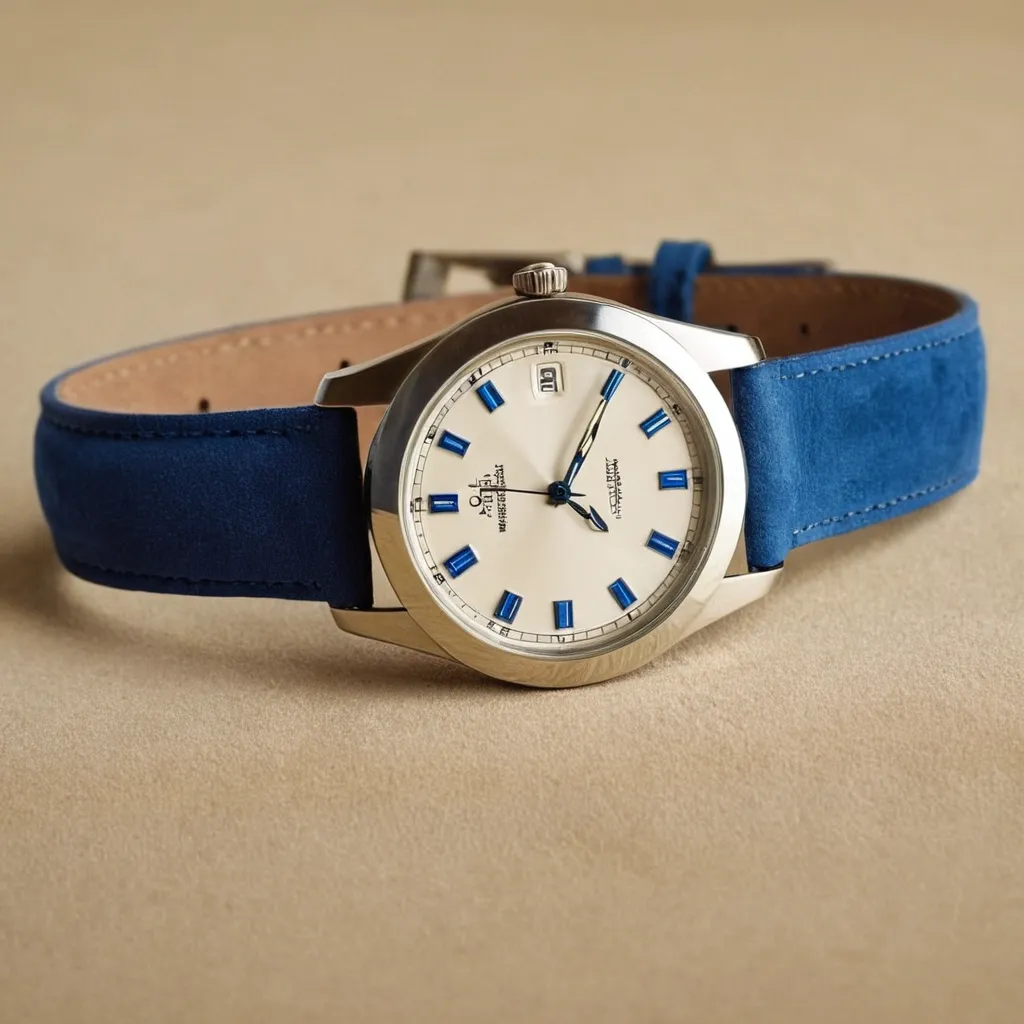 detailed photo of silver blue belt watch