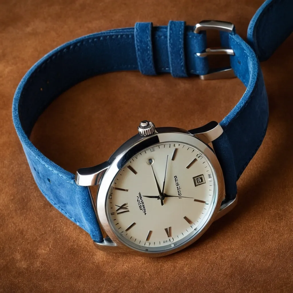 detailed photo of silver blue belt watch
