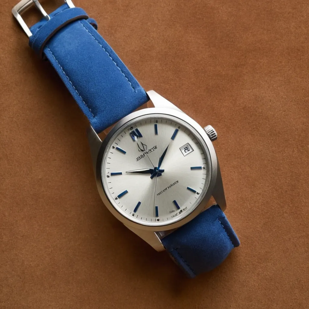 detailed photo of silver blue belt watch