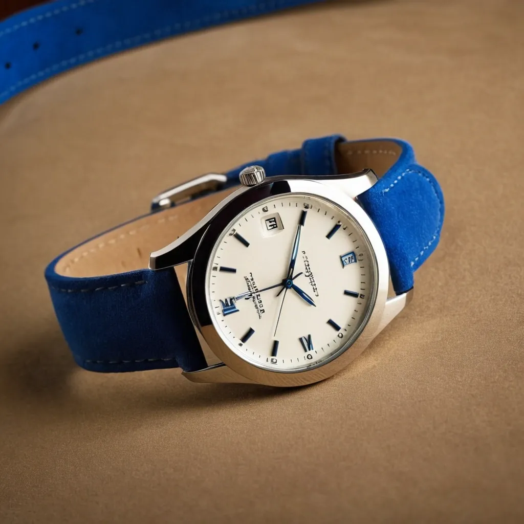 detailed photo of silver blue belt watch