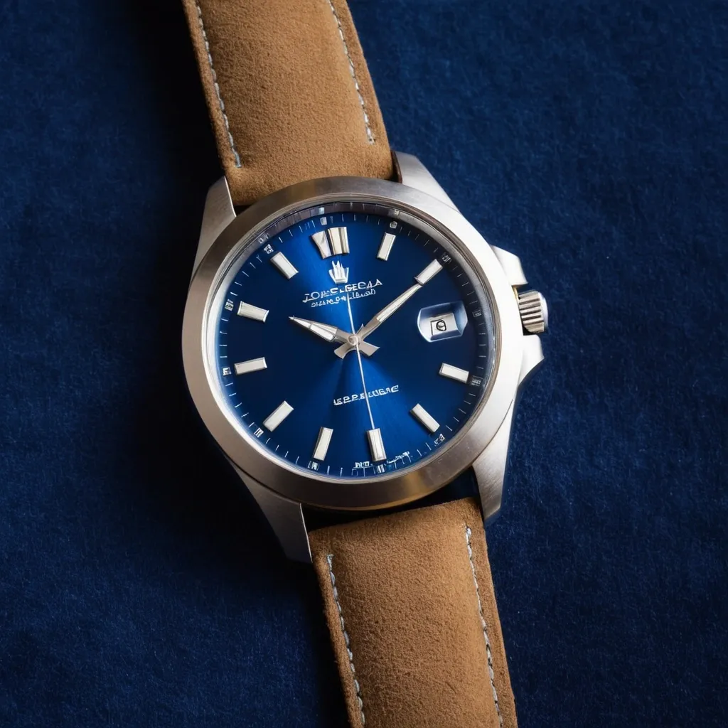 detailed photo of silver blue belt watch