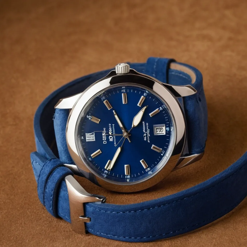 detailed photo of silver blue belt watch