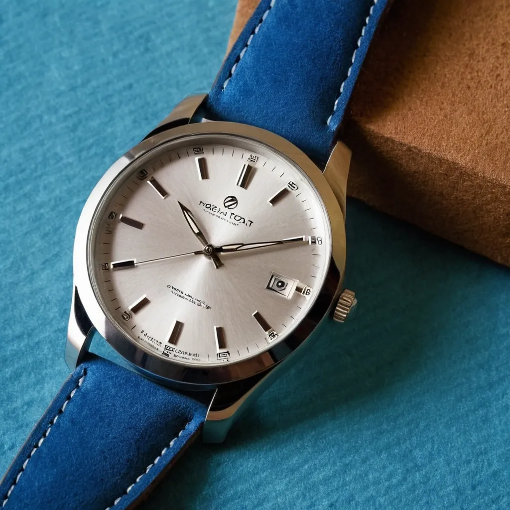 detailed photo of silver blue belt watch