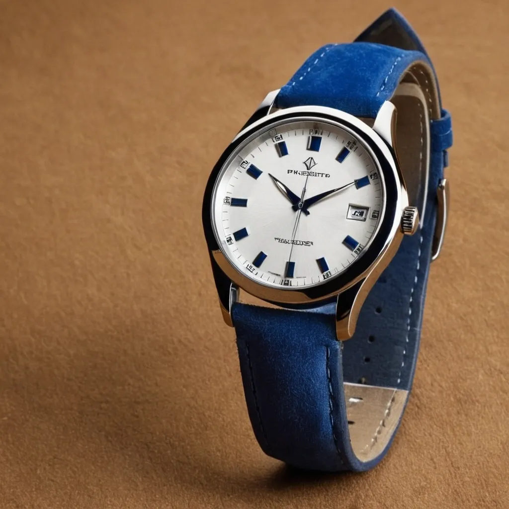 detailed photo of silver blue belt watch