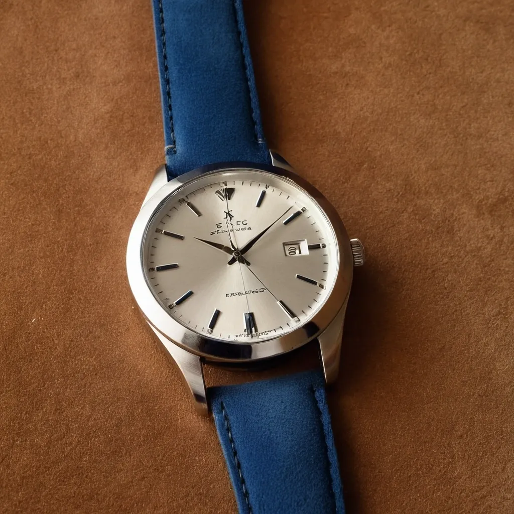 detailed photo of silver blue belt watch