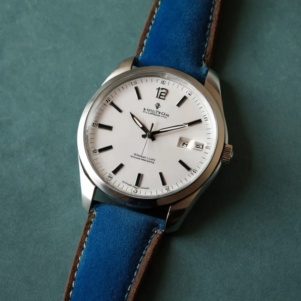 detailed photo of silver blue belt watch