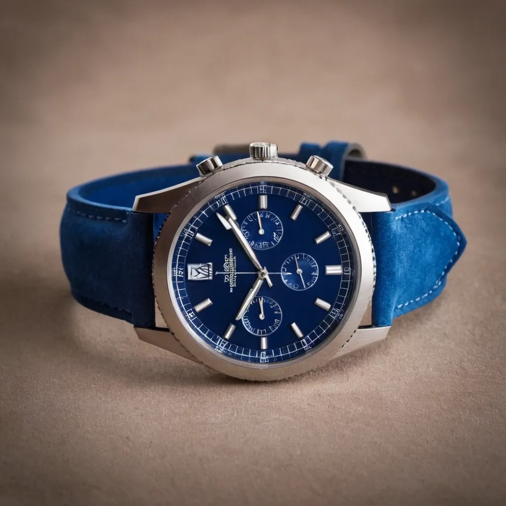 detailed photo of silver blue belt watch