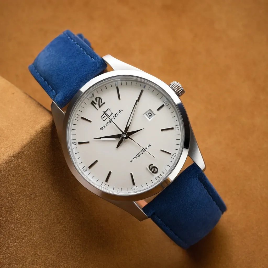 detailed photo of silver blue belt watch