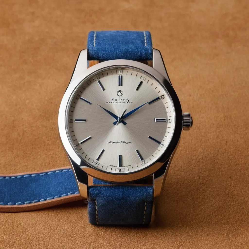 detailed photo of silver blue belt watch