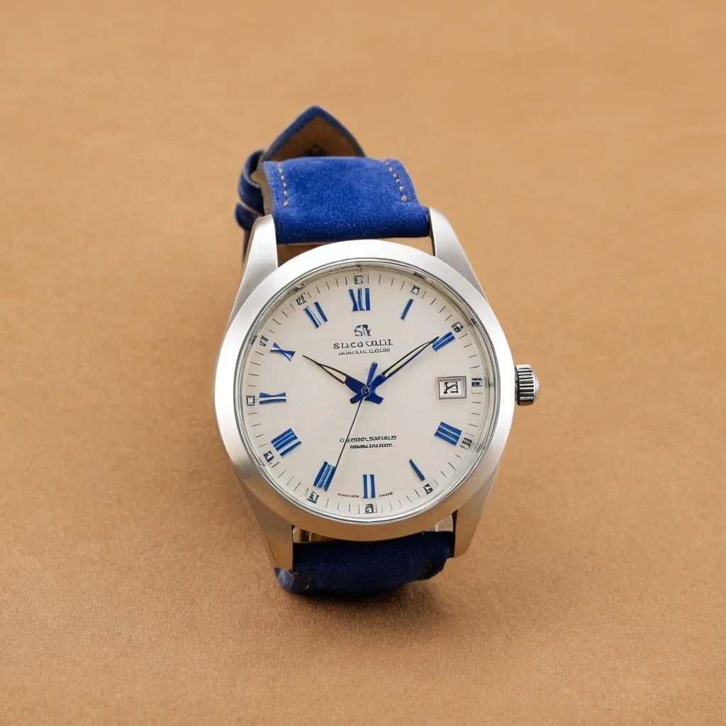 detailed photo of silver blue belt watch